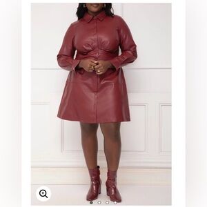 ELOQUII Elements Mini Faux Leather Shirt Dress